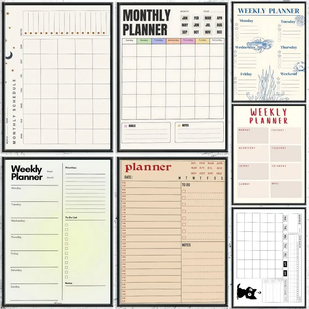 Weekly Calendar weekly calendar planner Painting Calligraphy HD Canvas Poster Crease Free Waterproof All Space Wall Decor