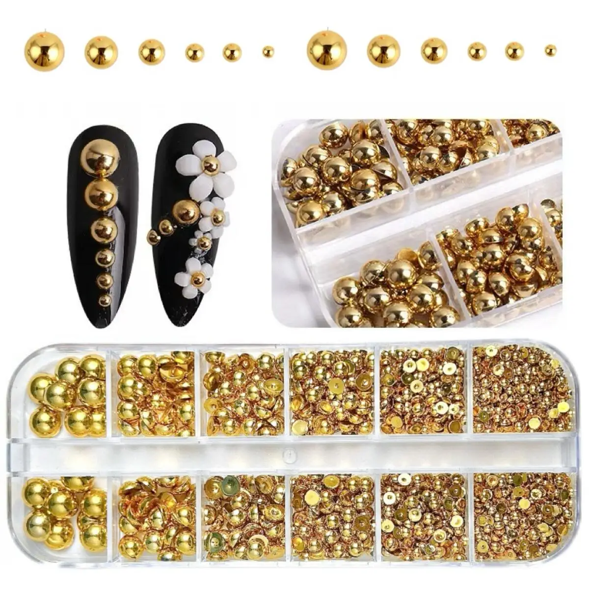 1 caja de abalorios de perlas semicirculares de imitación Artificial para uñas, decoraciones artísticas de uñas con perlas de fondo plano en varios colores 3D para uñas DIY