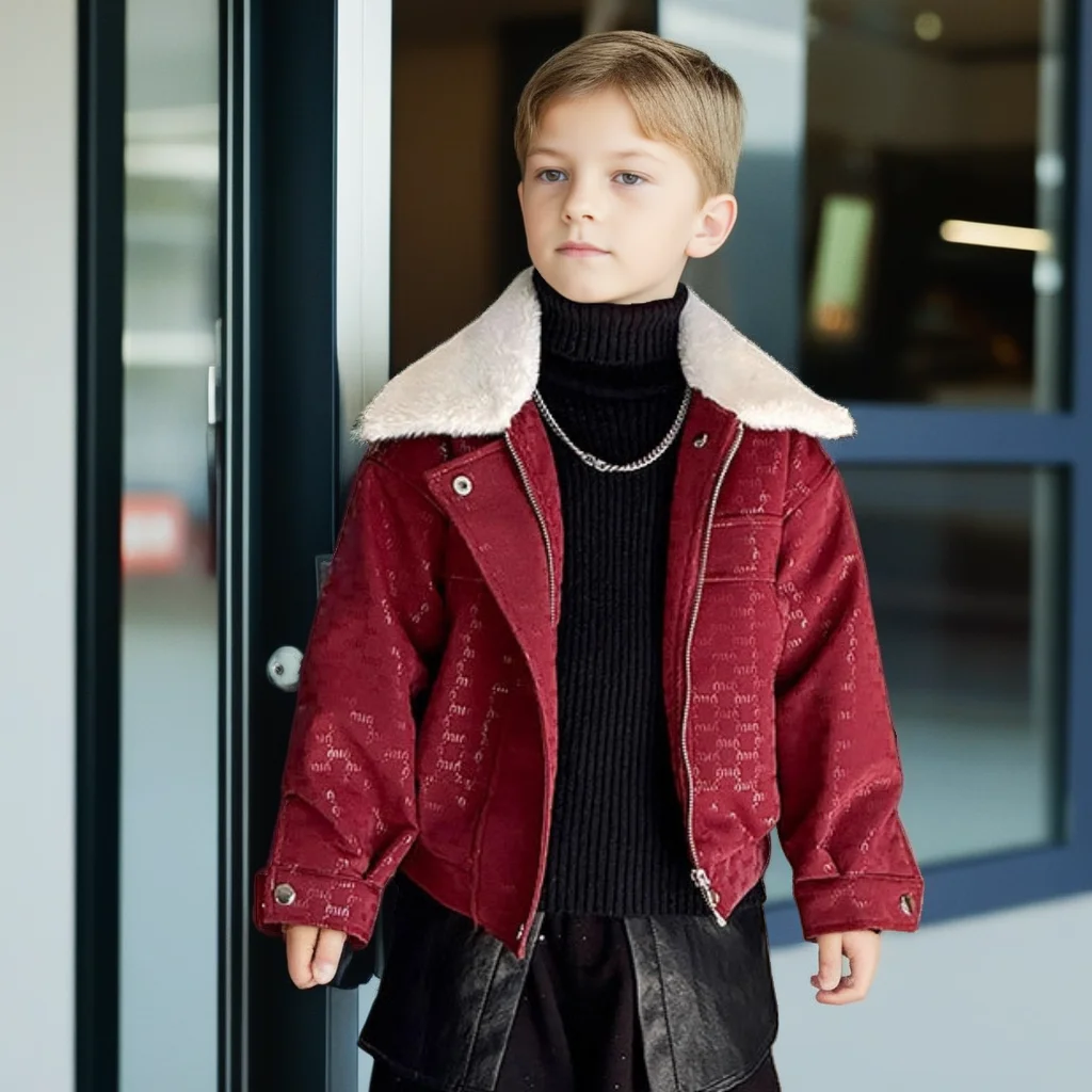 

Зимнее пальто для мальчиков, утепленная теплая детская куртка из искусственной кожи для подростков, модная красная флисовая куртка с широкими лацканами, верхняя одежда для школьников 10 лет
