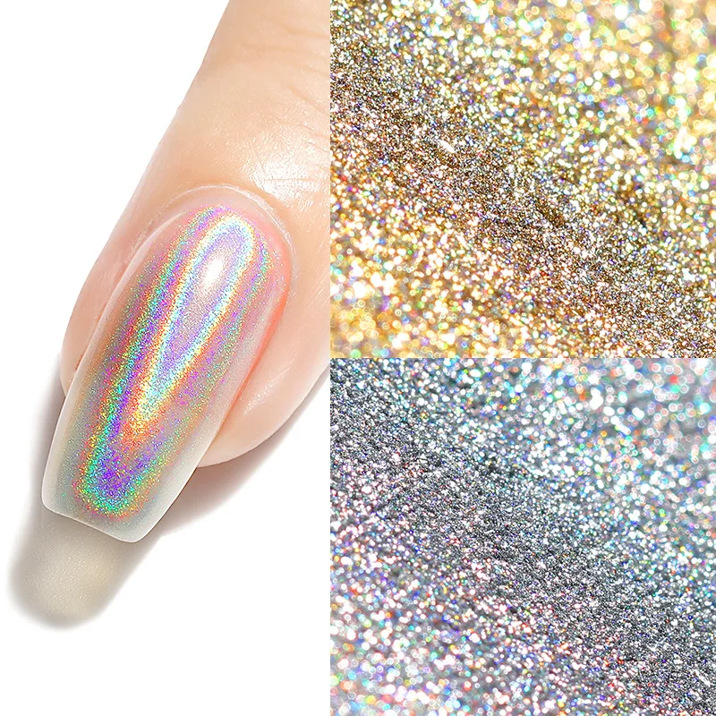 Poudre à ongles holographique 50G, miroir magique, Pigments chromés, poussière argent or rose, paillettes pour Nail Art