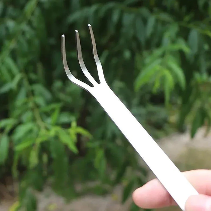 1pc New Stainless Steel Root Rake Bonsai Potted Plants 3-Prong Loosen Soil Tool Handheld Rustproof Rake Home Gardening Tool