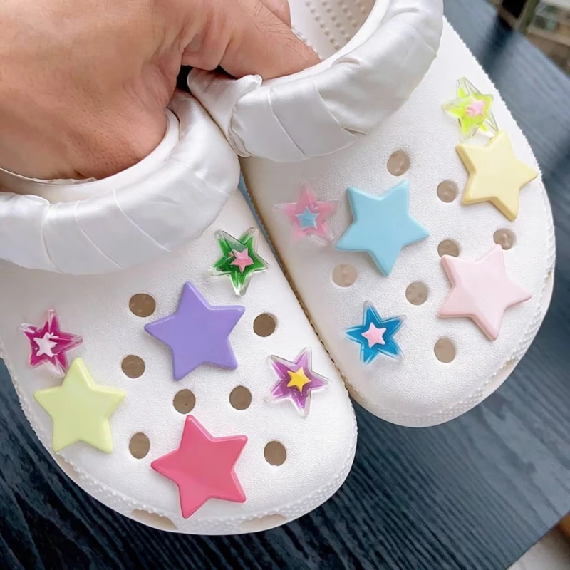 12PCS Shoe Charms Set ABS Fashion Colorful Pentagram Shoe Decorations Buckle for Sandals Clogs DIY Accessories Party Gift