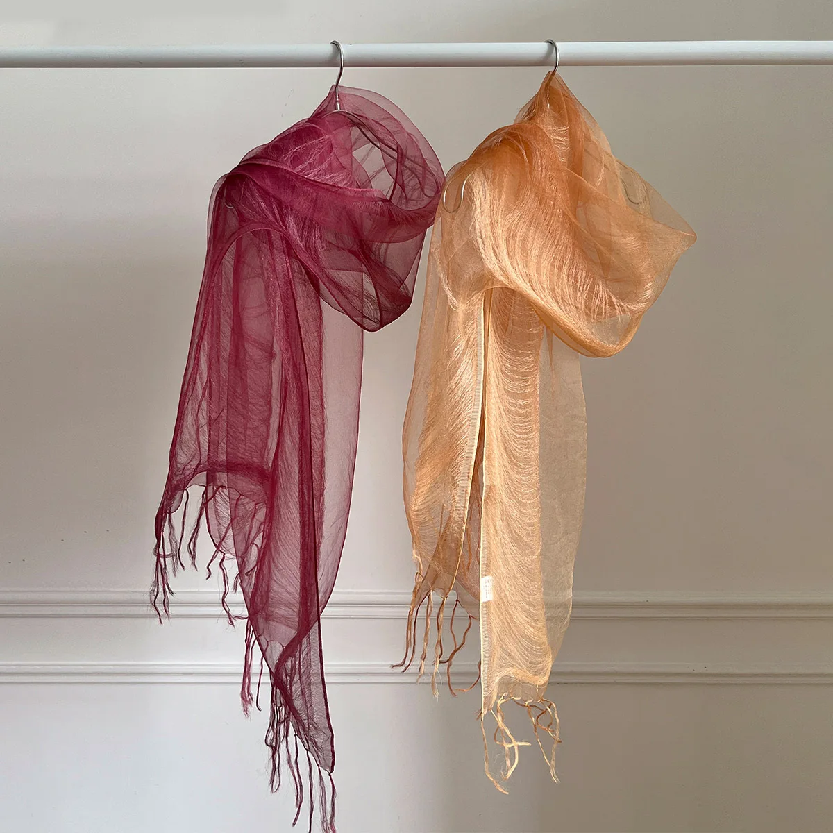 100 Percent Pure Silk Sheer Scarf For Women Lightweight Double Layer Tassel Summer Shawl Hangzhou Soft Breathable Scarves 11 Opt