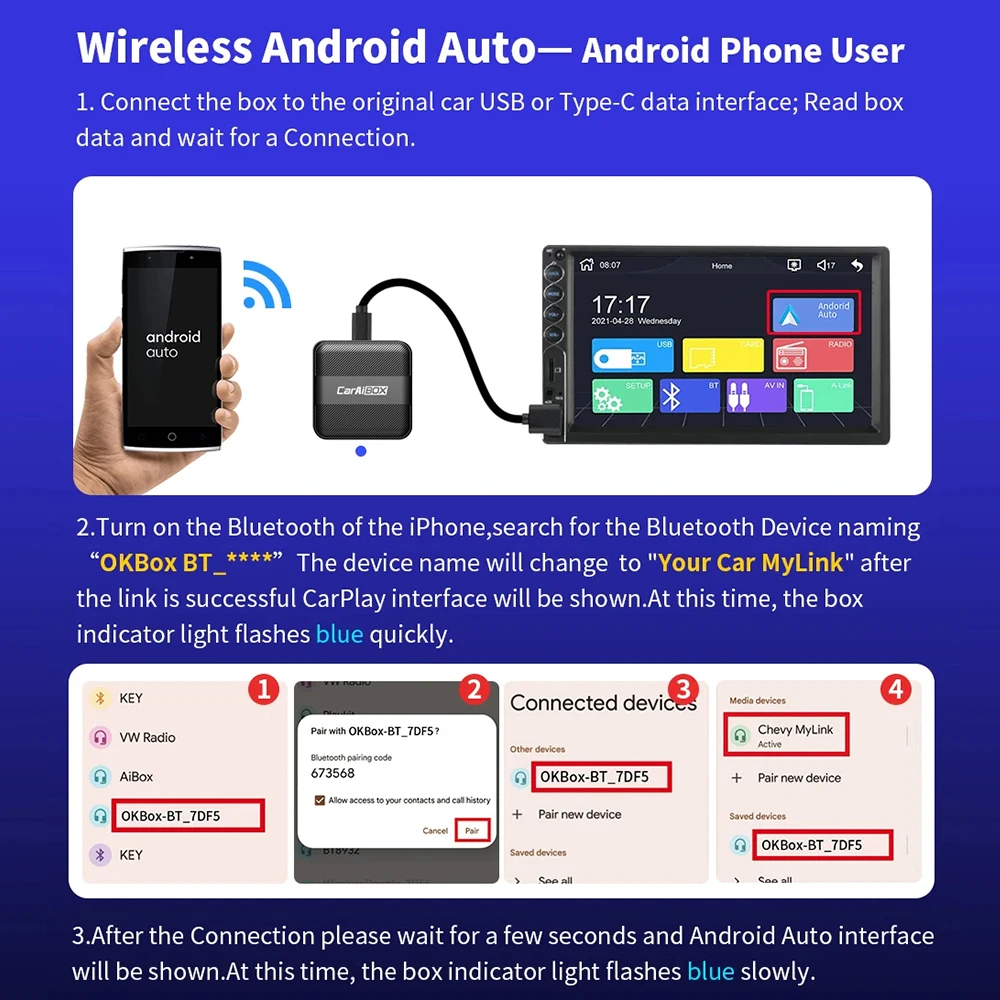 CarAIBOX 2 dalam 1 Wireless CarPlay & Wireless Android Auto Dongle berkabel ke nirkabel untuk mobil dengan CarPlay berkabel/Wired Android Auto