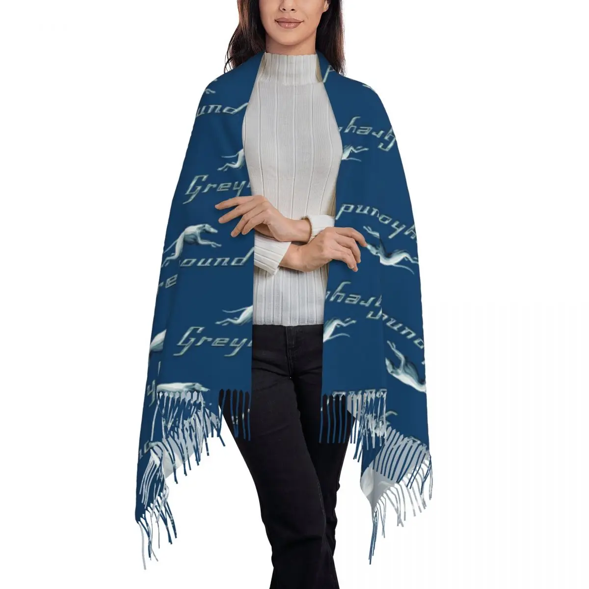 GREYHOUND BLUE BUS LOGO Scarf Tassel Scarves Women Soft Warm Shawls and Wraps Long Fall Winter Shawl Wrap