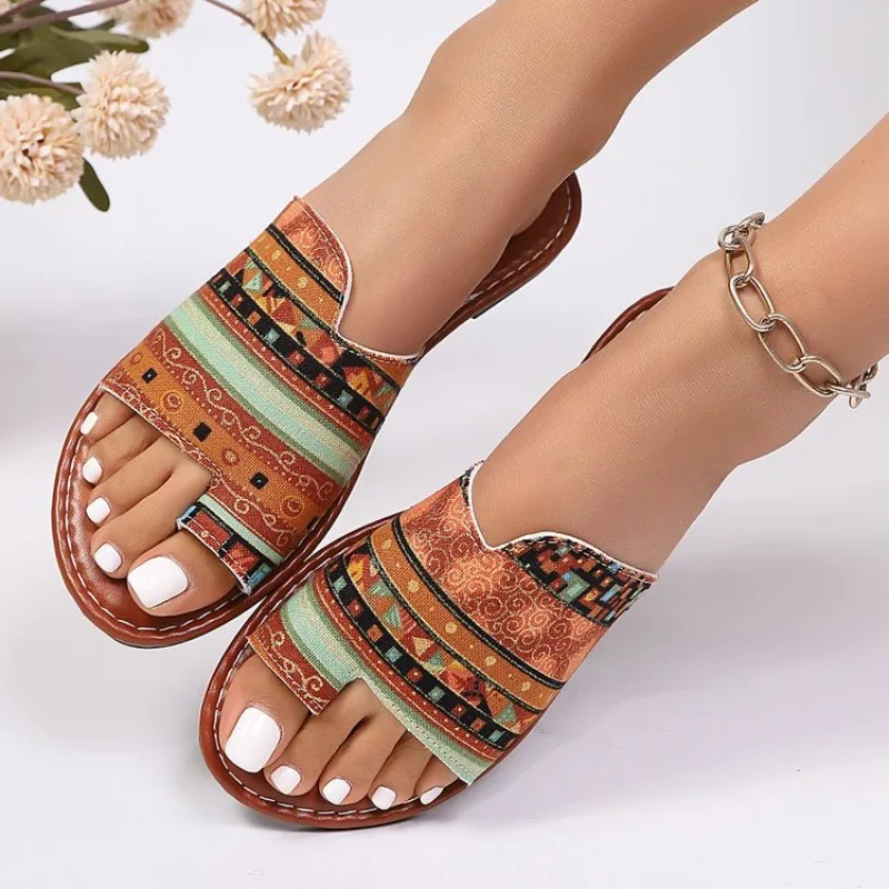 

Bohemian Large Size Flat Bottom Slippers Women's 2026 New Tassel Beach Shoes Casual Daily Style PU Upper Rubber Outsole