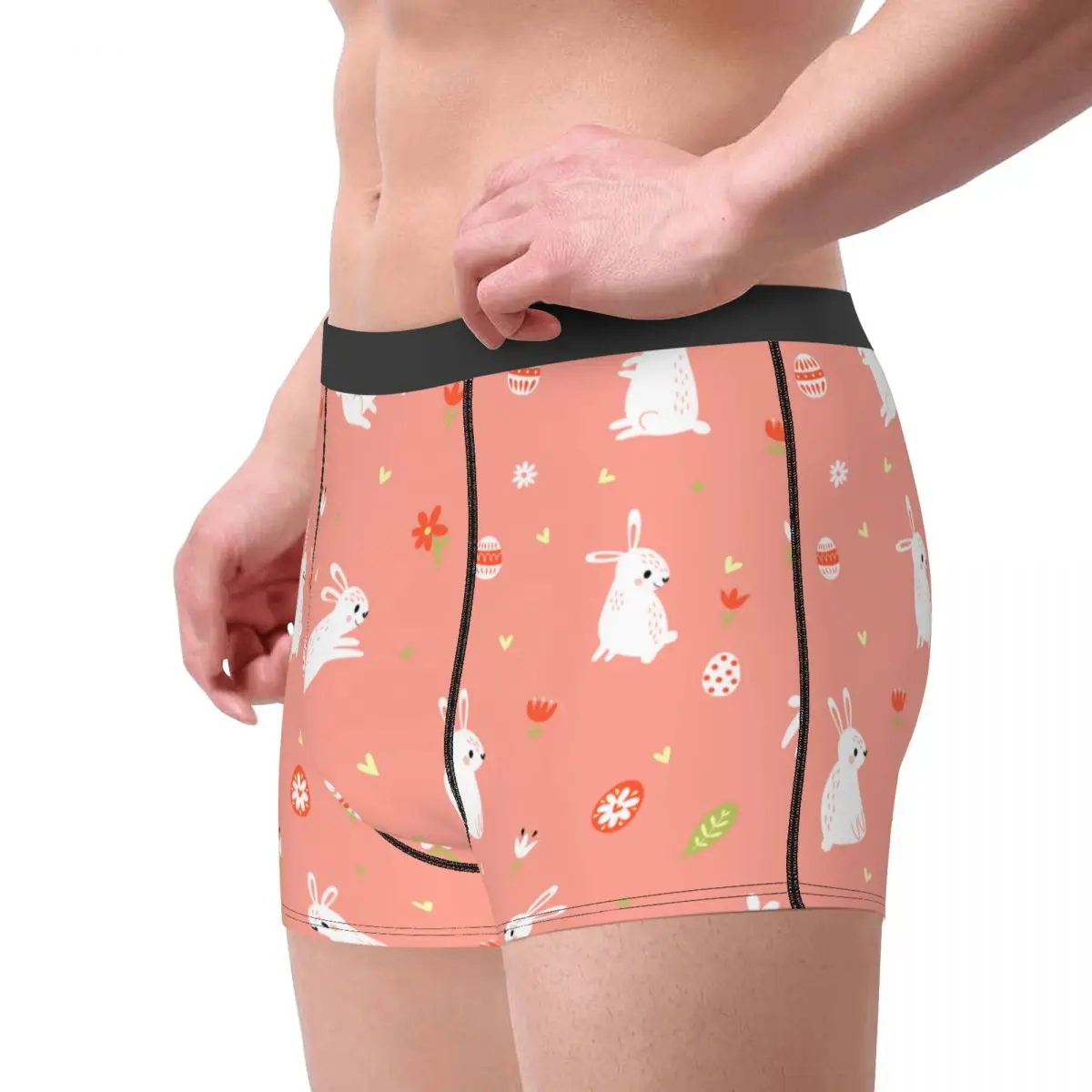 Easter Hares And Flowers Rabbit Men's Underwear Boxer Shorts Panties Funny Breathable Underpants for Homme S-XXL