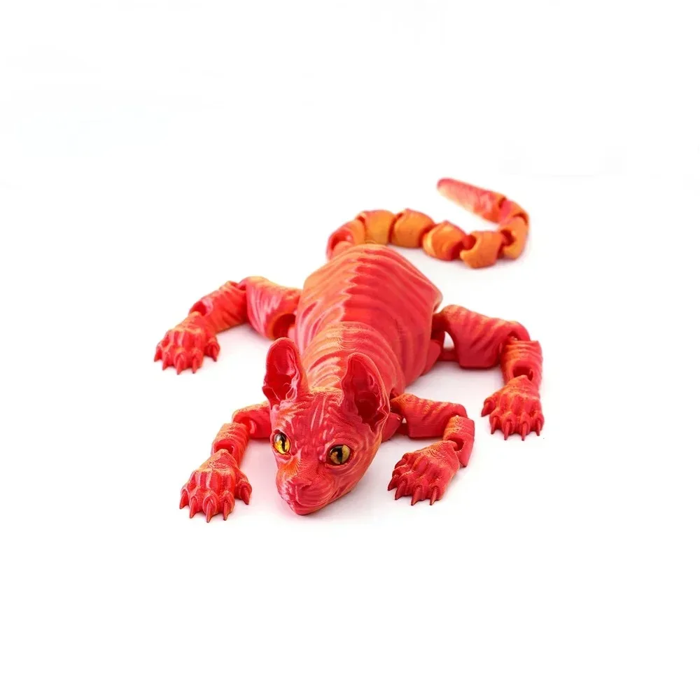 Plastic 3D Printed Sphynx Cat Model Solid Color Multi-jointed Sphynx Cat Action Figurine Movable Articulated Animal Figurine