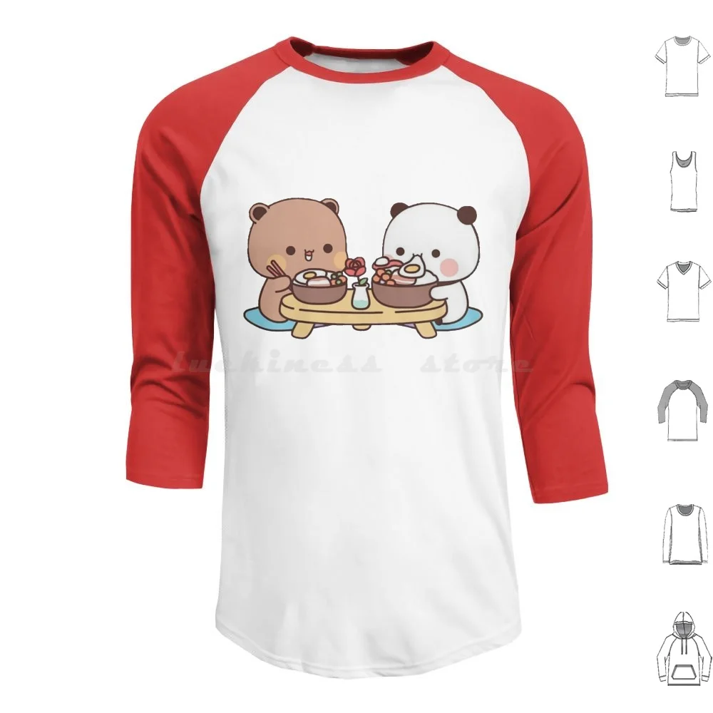 Panda And Brownie Bear Enjoying Lunch Hoodie cotton Long Sleeve Panda Bear Cute Colorful Baby Bears Cute Panda Baby