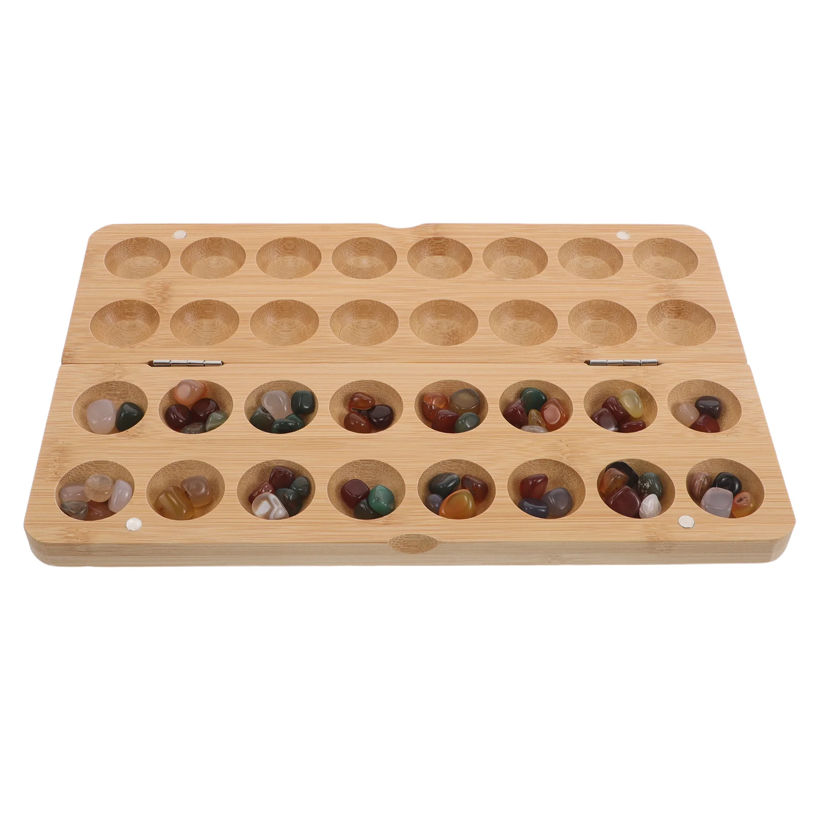 

1Set Handmade Mancala Board Game Bamboo Chess with Vibrant Stone Beads Educational Strategy Puzzle for Spatial