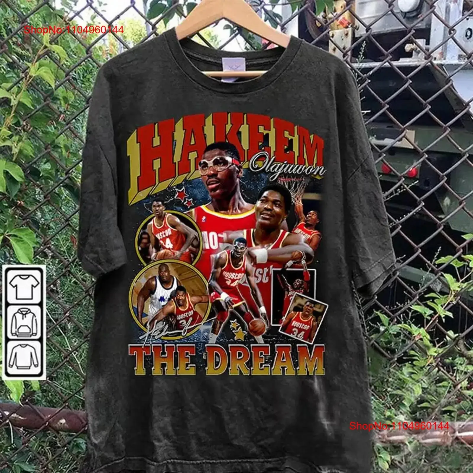 

Vintage 90s Hakeem Olajuwon T Shirt Basketball Retro Baske vintage Washed Versatile Casual Soft Slightly Stretched homme