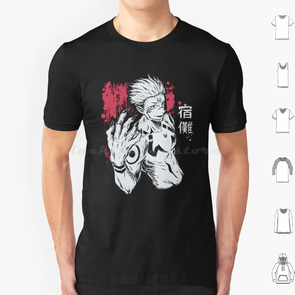 Ryomen Sukuna T Shirt Big Size 100% Cotton Ryomen Sukuna Yuji Itadori Sorcerer Jjk Demon Curse Sketch Dark Red White Anime