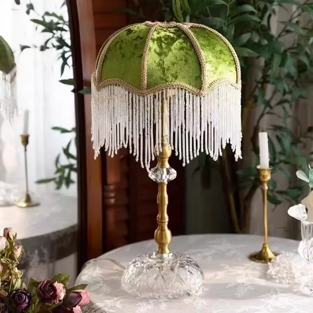 Franse groene kwast eetkamer kroonluchters retro kwast hanglamp slaapkamer woonkamer verlichting hanglamp stoffen lamp