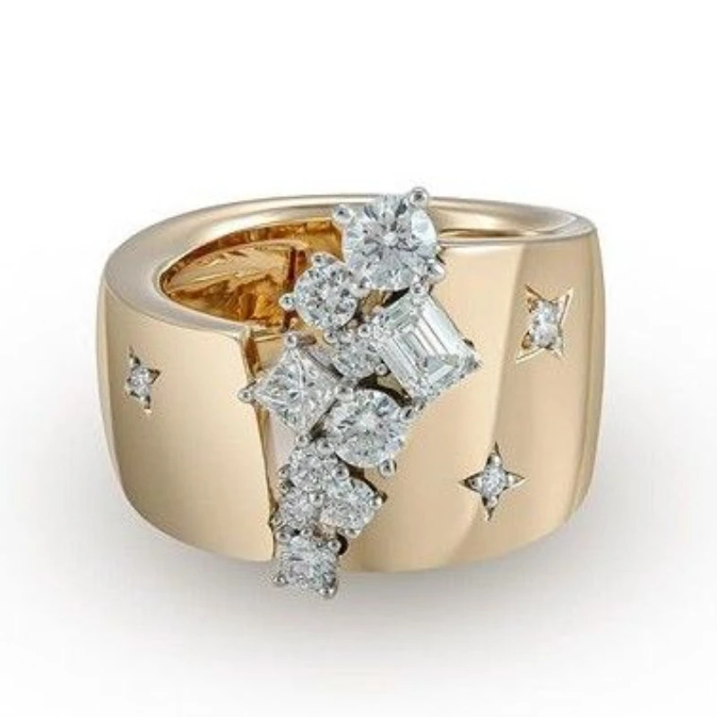 Luxury Plain Band Irregular Synthetic Zircon Inlay Ring Copp