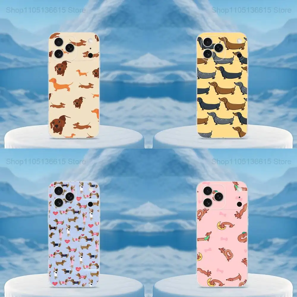 

Cartoon Art Dachshund Dog Phone Case For iPhone 16,15,14,13,12,11,17 Pro,Max,Plus,X,XS,XR,SE,Mini Transparent Soft Cover