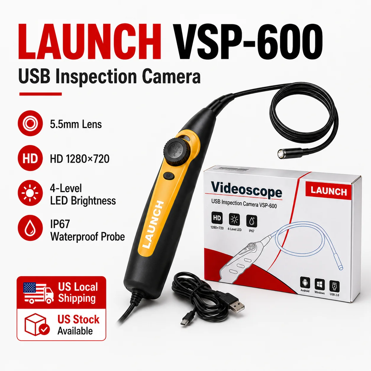 LAUNCH X431 VSP-600 VSP600 Flexible Videoscope Camera Endoscope IP67 Waterproof for Launch X431 Scanners And Android Devices