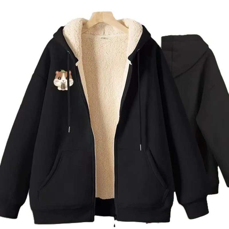 Brown Cardigan Cashmere Sweater 2024 Autumn And Winter New Fashion Explosions Plus Velvet Padded Coat Loose Hooded Cotton Jacket