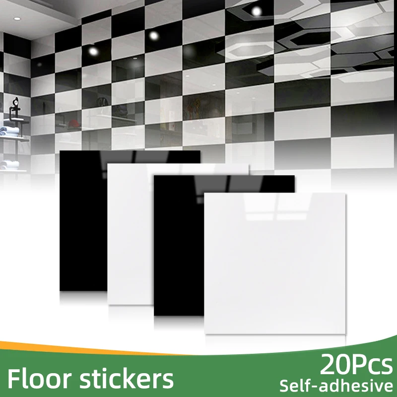 20/pcs PVC Imitation Marble Floor Stickers Self-adhesive Wall Stickers Waterproof Bathroom Decoration Decals 30*30cm Black/White