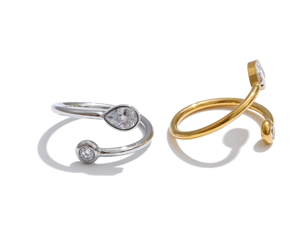 Yhpup dünner, verstellbarer Ring aus Edelstahl mit Zirkonia für Damen, zarter, ästhetischer Fingerschmuck für den täglichen Gebrauch – Detail 2