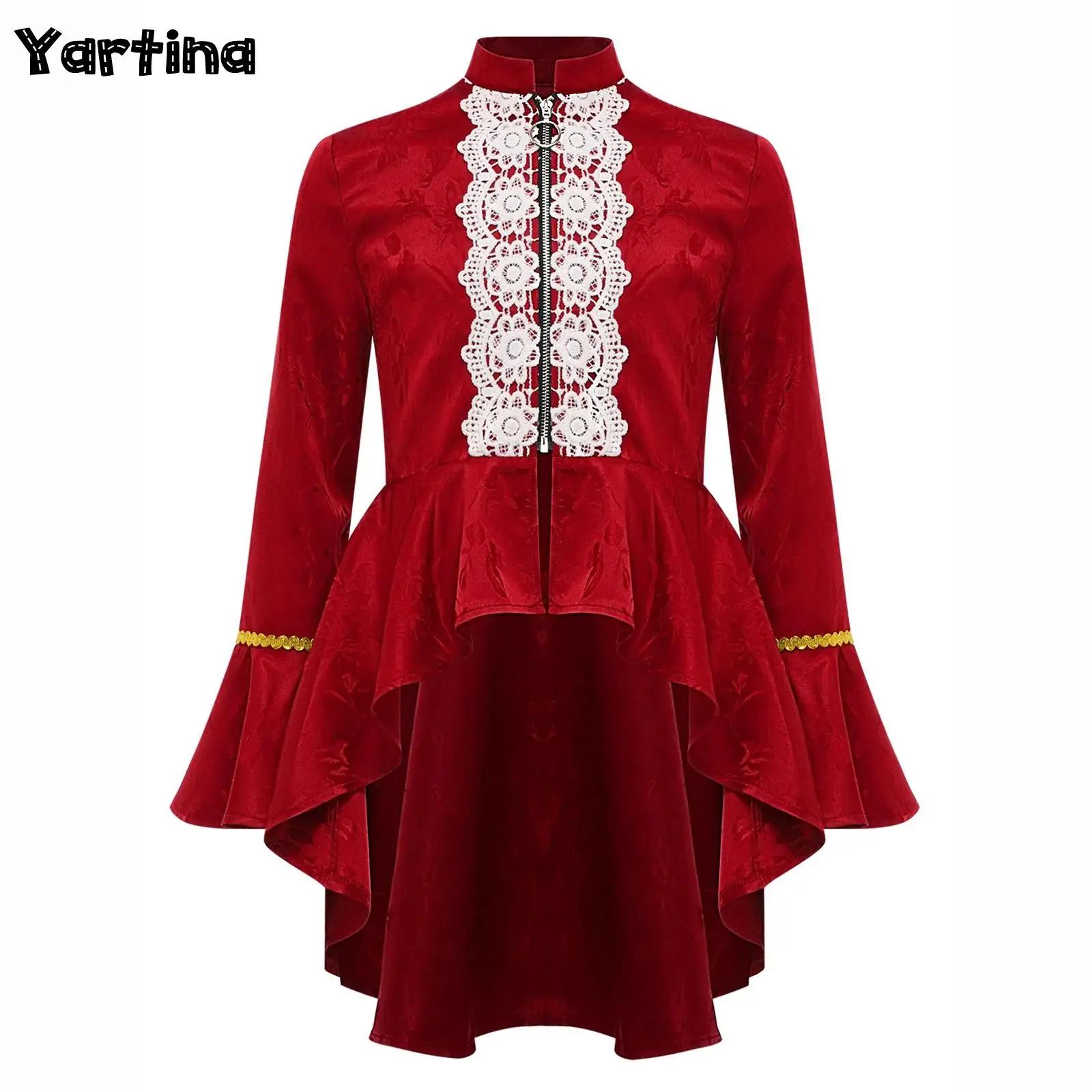 

Girls Medieval Renaissance Carnival Cosplay Costume Long Sleeves Lace Flounce Jacket Pirate Gothic Steampunk Victorian Tailcoat