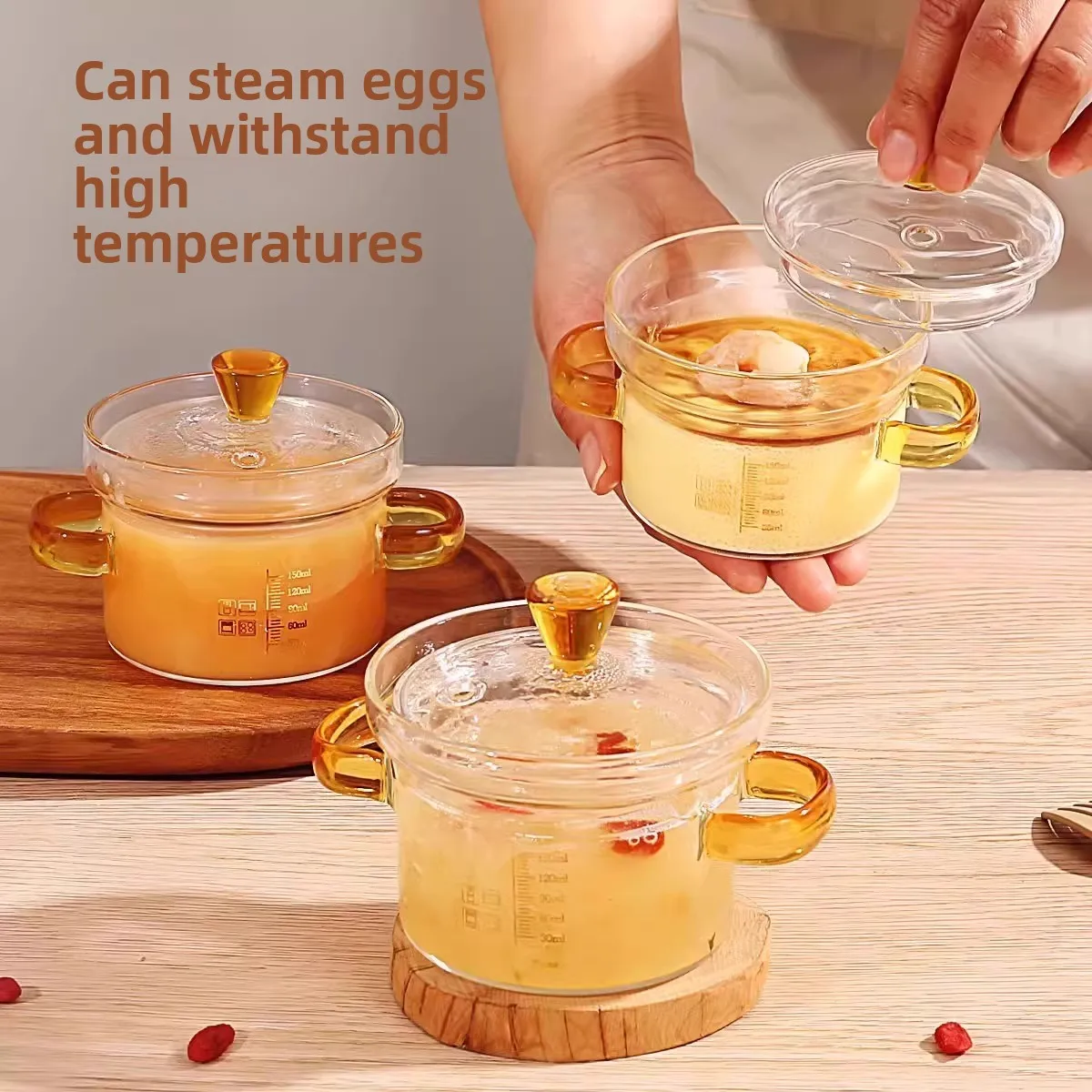 Preferred special bowl for steamed egg custard, glass steamed egg bowl, household stew cup with lid, soup cup