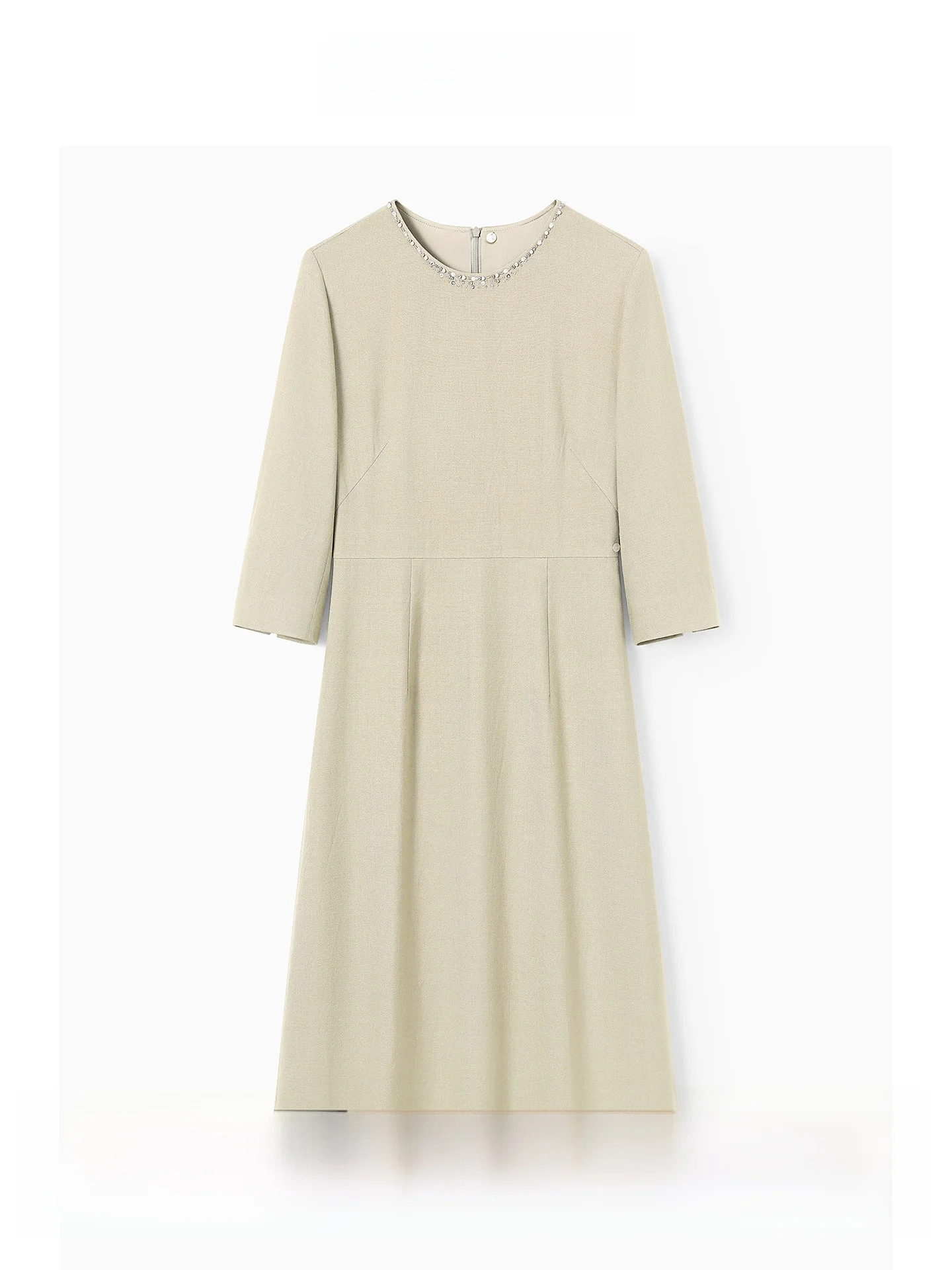 

CVANEA High-Defn Handmade Beaded Silk Wool Slimming Dr Women's Spring Autumn Straight-Cut Waist-Cinching Dr