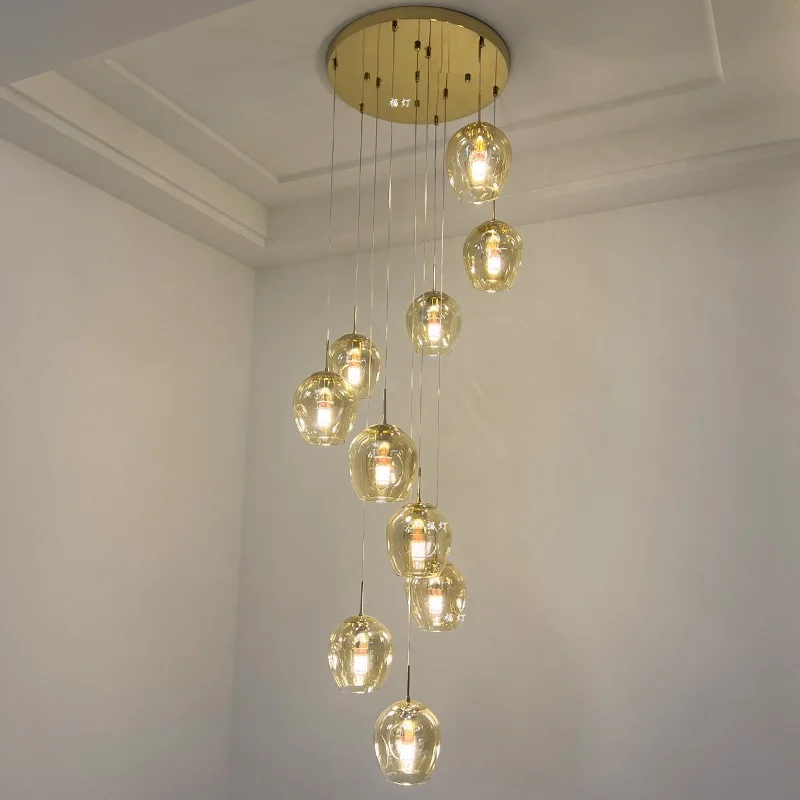 

Modern Spiral Staircase Long Chandelier Lighting Villa Loft Dining Room Lustre Living Room Duplex Building Loft Pendant Lamps