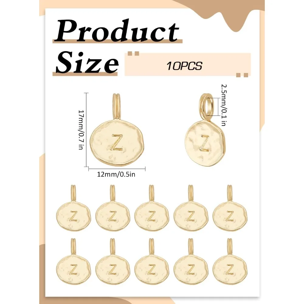 10Pcs Letter Z Charms Round Alphabet Pendant Charms Alphabet Pendant with Hole for DIY Bracelet Necklace Pendants Earring