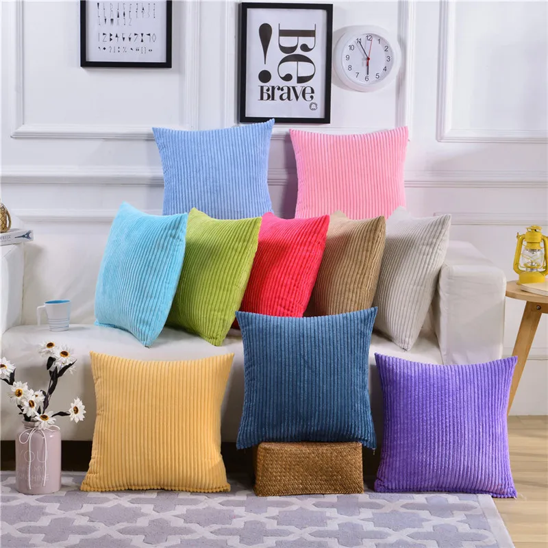 

45x45cm Soft Plush Solid Color Striped Office Waist Chair Cushion Cover Throw Pillowcase Home Living Room Decoration