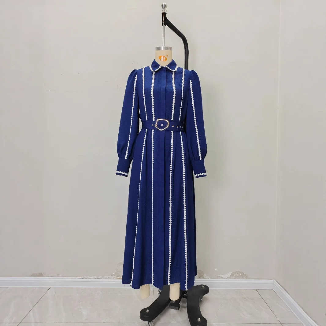 2025 Autumn New Collection Waist Skirt Shirt Collar Long Sleeve Shirt Metal Buckle Strap Dress