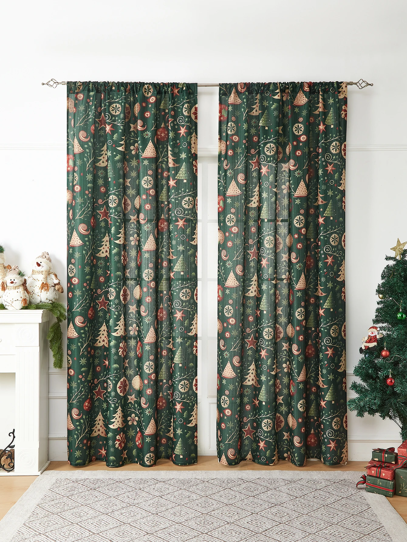 Grüne Weihnachts baum geschenke, Vorhänge, Feiertags party atmosphäre, Vorhänge, Wohnzimmer, Schlafzimmer, Stangen vorhänge