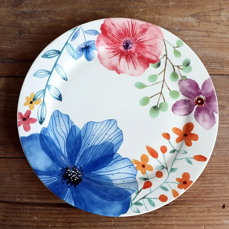 

22cm floral pattern ceramic tableware, , steak plate, Western food plate, vegetable plate, underglaze color process