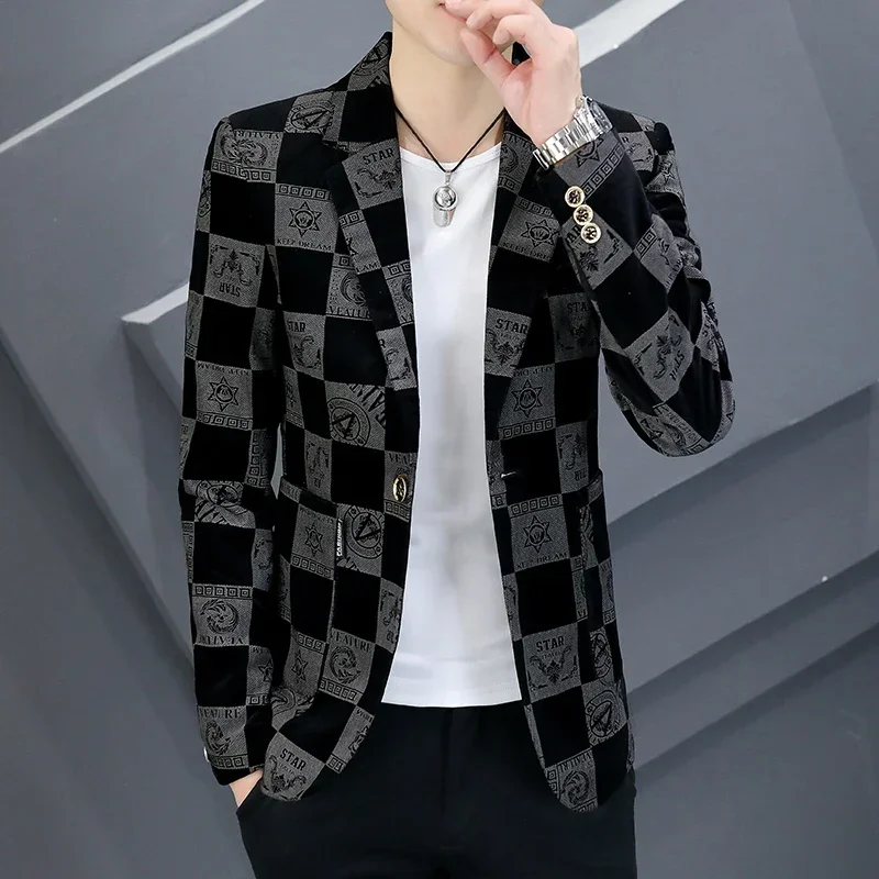 

Luxury Vintage Print Men Blazers Business Casual Suit Jacket Slim Social Wedding Groom Blazer Masculino Streetwear Men Clothing