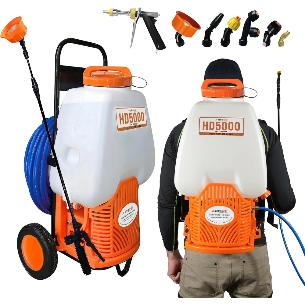

Tools Powered Backpack Sprayer with Custom Fitted Cart and 100 Foot Commercial Hose, 2 Hoses Included, Commercial Quality Heavy
