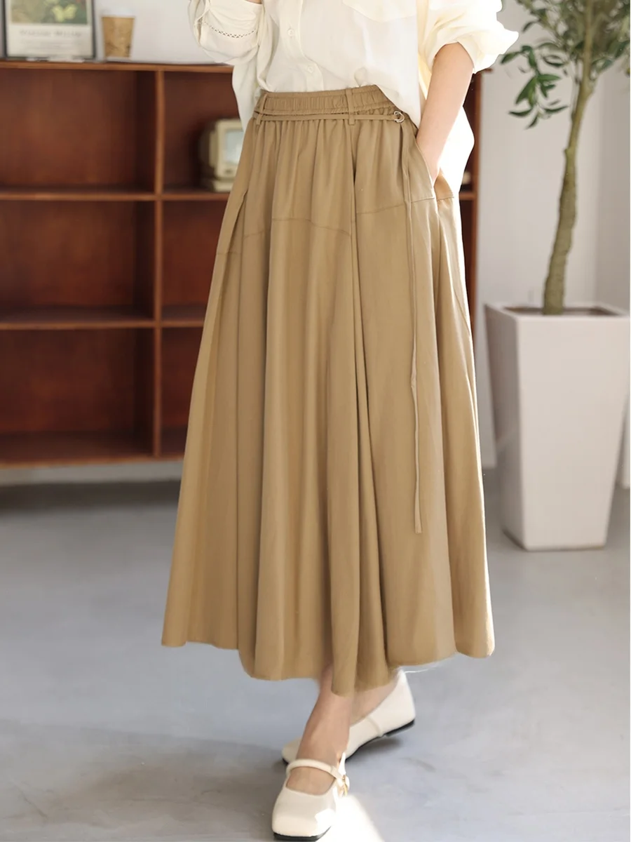 

Юбка DianThia Ele миди А-силуэта с высокой талией, женская, комфортная, драпированная, из хлопка и лиоцелла, весна 2025, новинка