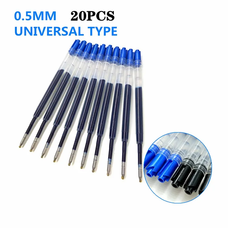 Caneta de Metal Rotativa para Substituir Carbono, Recarga e Pressione o Núcleo Neutro, Água Baseada Assinatura, 0.5mm, 20Pcs, Vermelho, Azul, Preto