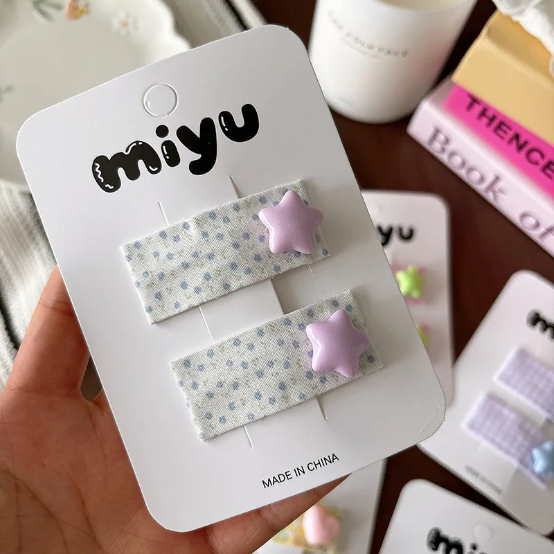 

Hair Clips for Kids Colorful Square Floral Plaid Fabric Star Pattern Cute Lightweight Nonslip Gentle Side Bangs