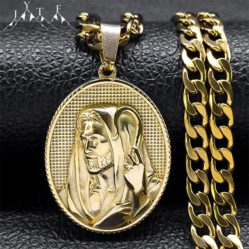 

Christian Jesus Medallion Necklace for Men Stainless Steel Gold Color Religious Necklaces Jewelry Gift for Boyfriend NZZS05