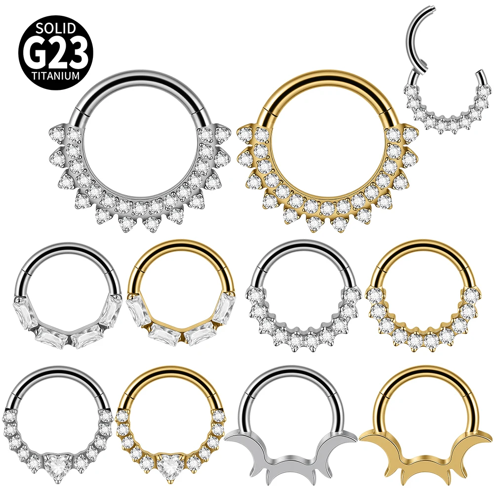 1pcs Titanium Assorted Styles Septum Ring 16G CZ Hinged Segment Clicker Ear Cartilage Helix Tragus Piercing Jewelry for Women