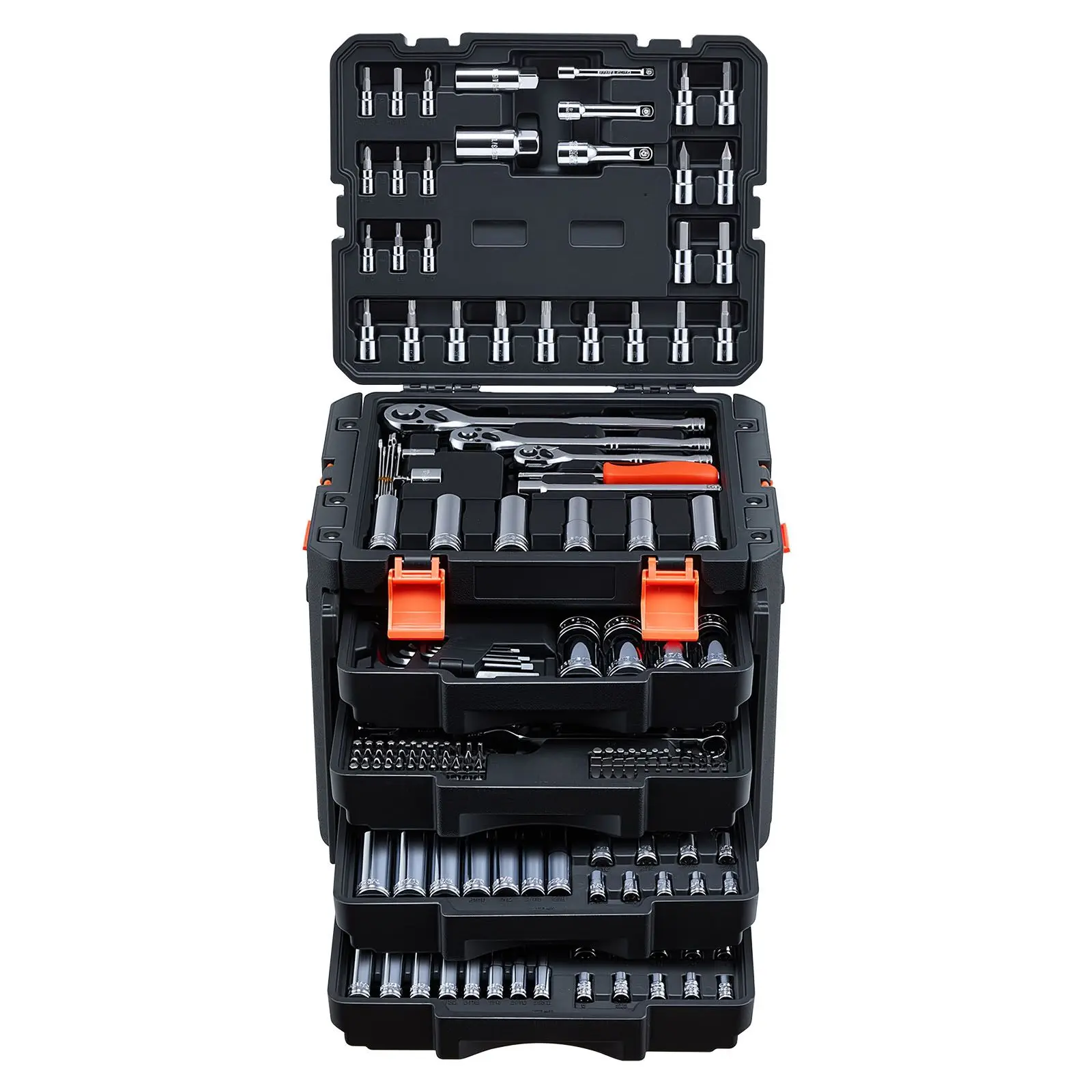 Mechanics Tool Set, 297-Piece Mechanic Tool Kit, 1/4 in, 3/8 in, and 1/2 in Drive, SAE and Metric Socket Set, Wrenches, Screwdri