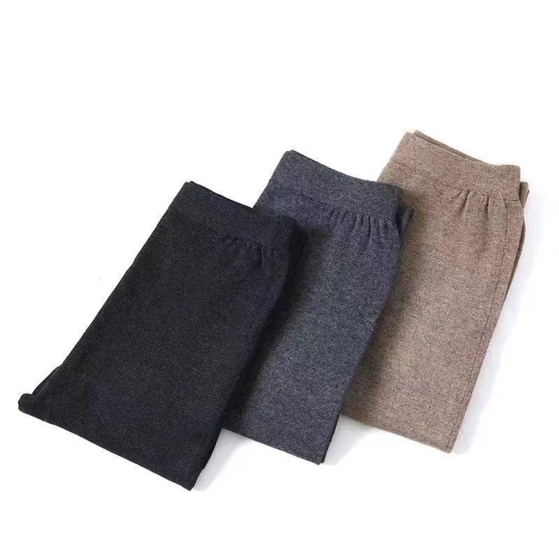 Leggings de lã elástica feminina, calça macia casual cinza com nervuras na moda, lápis quente da moda, calças slim fit outono e inverno