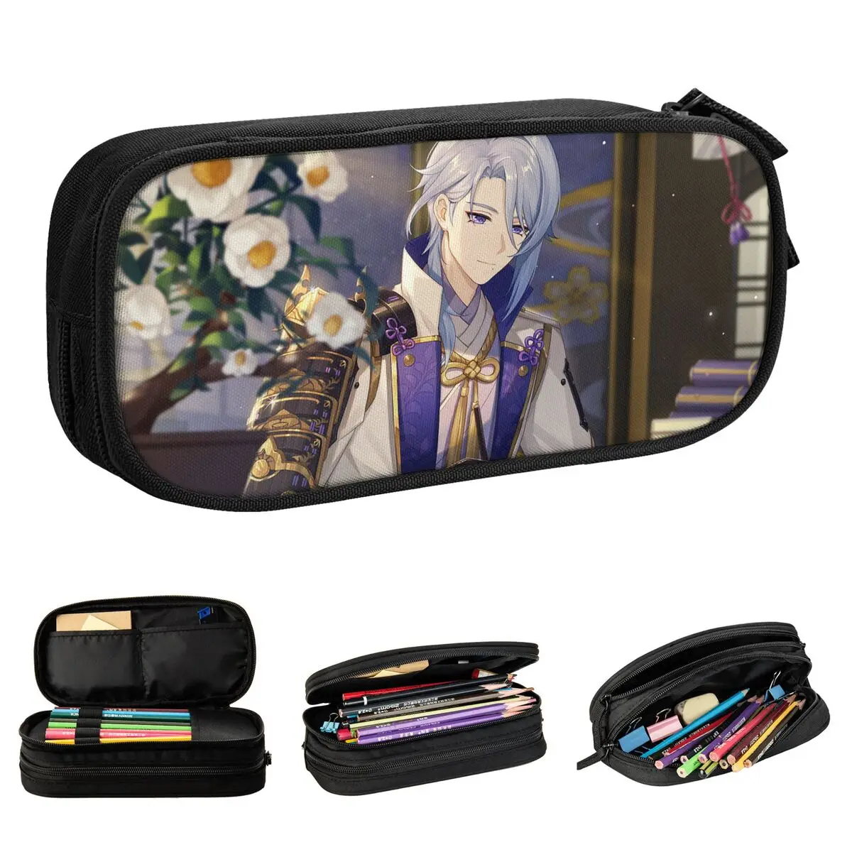 Kamisato Ayato 애니메이션 연필 케이스 Genshin Impact 연필 상자 펜 홀더 학생 연필 가방 학교 용품 선물 문구