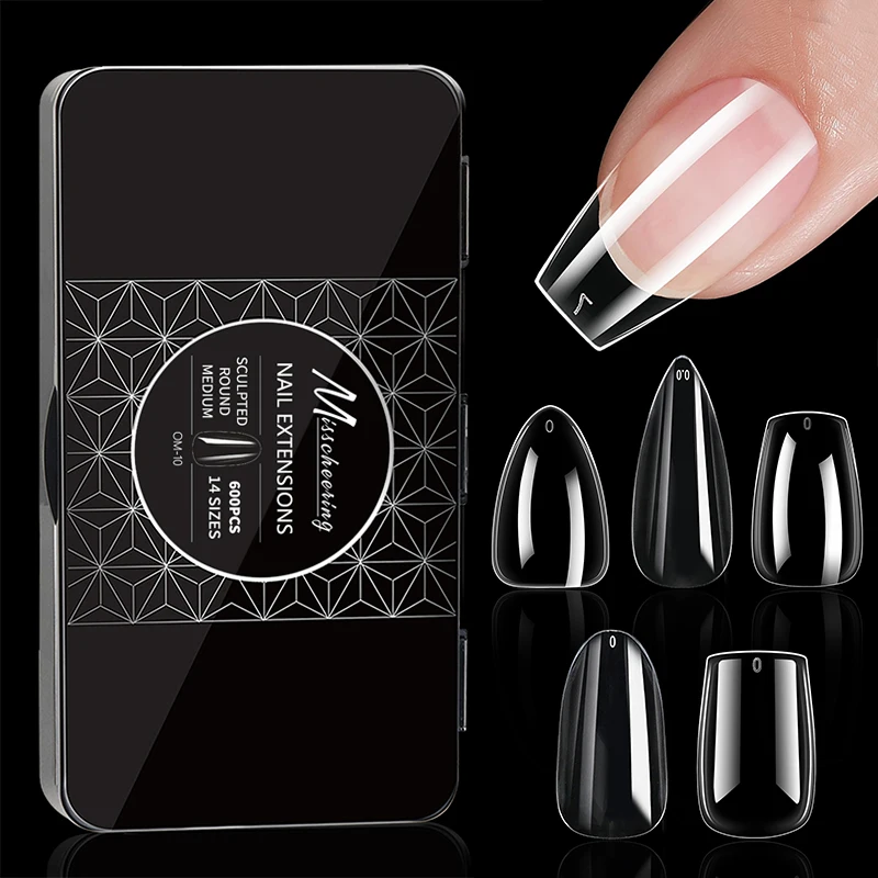 600pcs/box Acrylic Nails Fake Capsule Short Almond Coffin Square Artificial Nail Extension Soft Gel Tips Accessories Tools