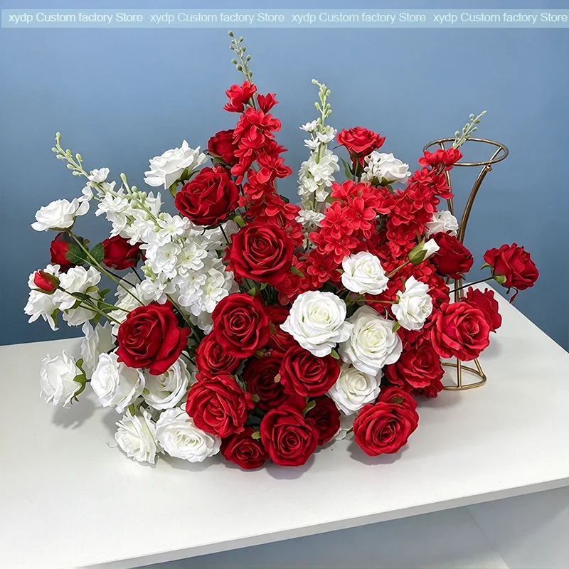 Künstliche Blumenarrangements aus Burgunderrosen und Delphinien, Tischdekoration für Hochzeiten, Blumenball, Blumenstrauß für Partys, Heimdekoration, Requisiten – Detail 5