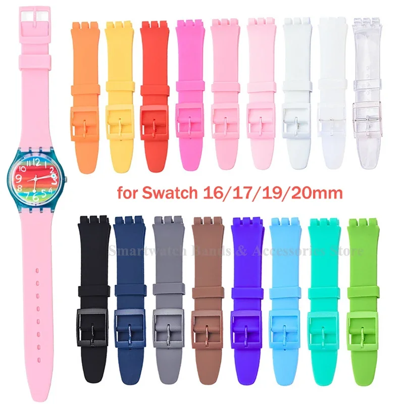 16mm 17mm 19mm 20mm Silicone Soft Bracelet for Swatch Colorful Rubber Watch Band Men Sport Replacement Wrist Strap Accessories