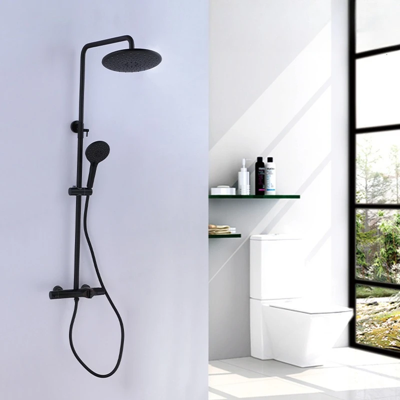 Household black copper shower toilet thermostatic set bathroom surface mounted handheld head