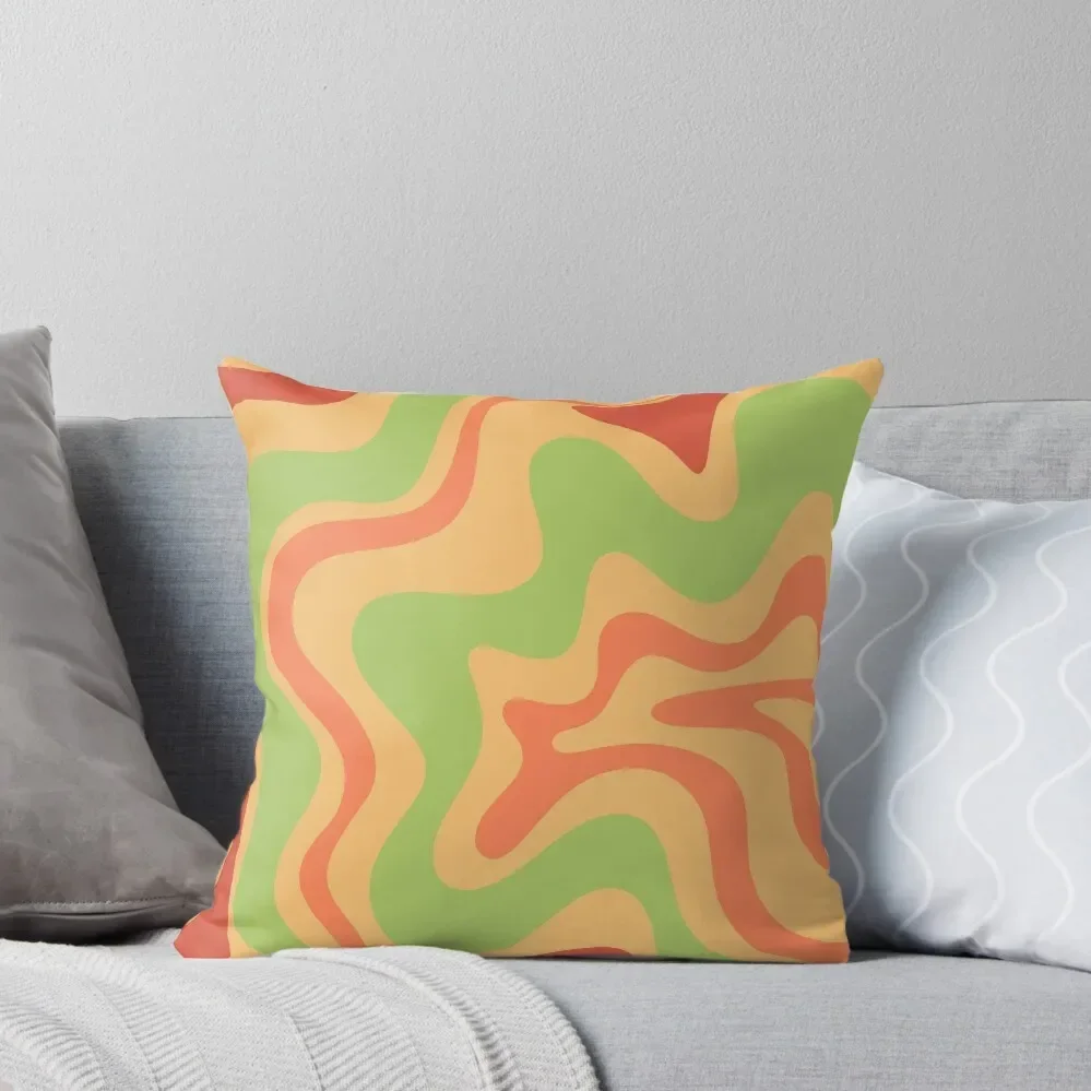 Liquid Swirl Retro Abstract in Lime Green, Pink Grapefruit Red, and Light Orange Yellow Throw Pillow Christmas Pillows pillow