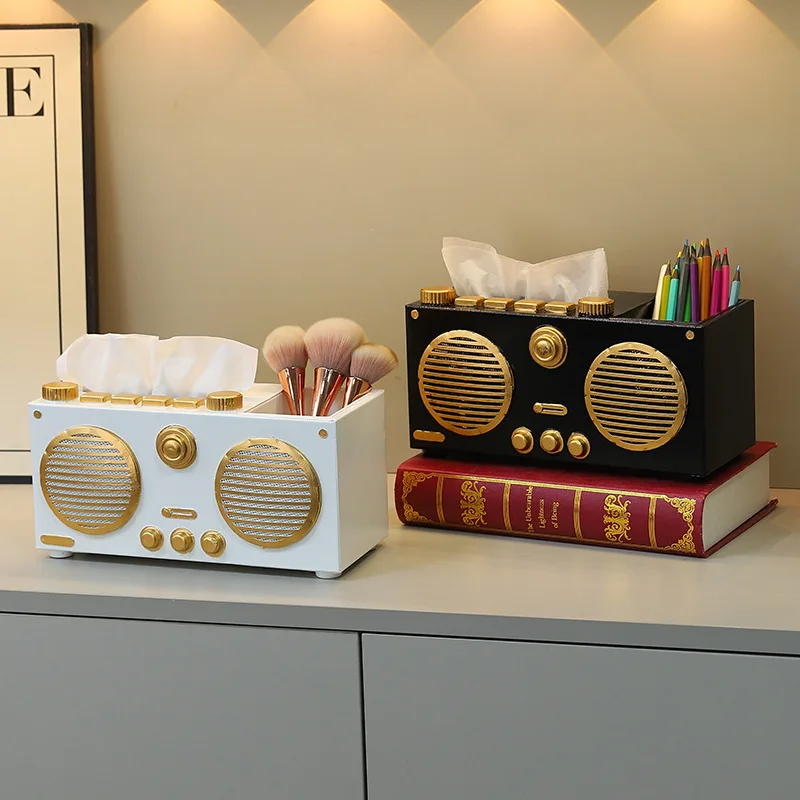 ‌Vintage Radio Style Tissue Box - Retro Iron Tissue Holder, Living Room Decor, Bedroom Organizer