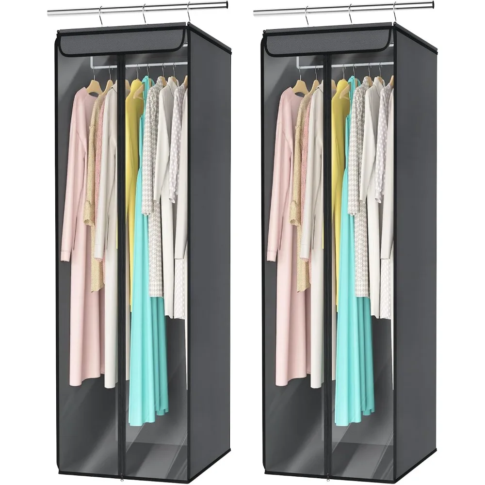 

Large Hanging Garment Bags with Clear Window, 54" Storage Organizer for Suits & Dresses, 2-Pack Dark Grey
