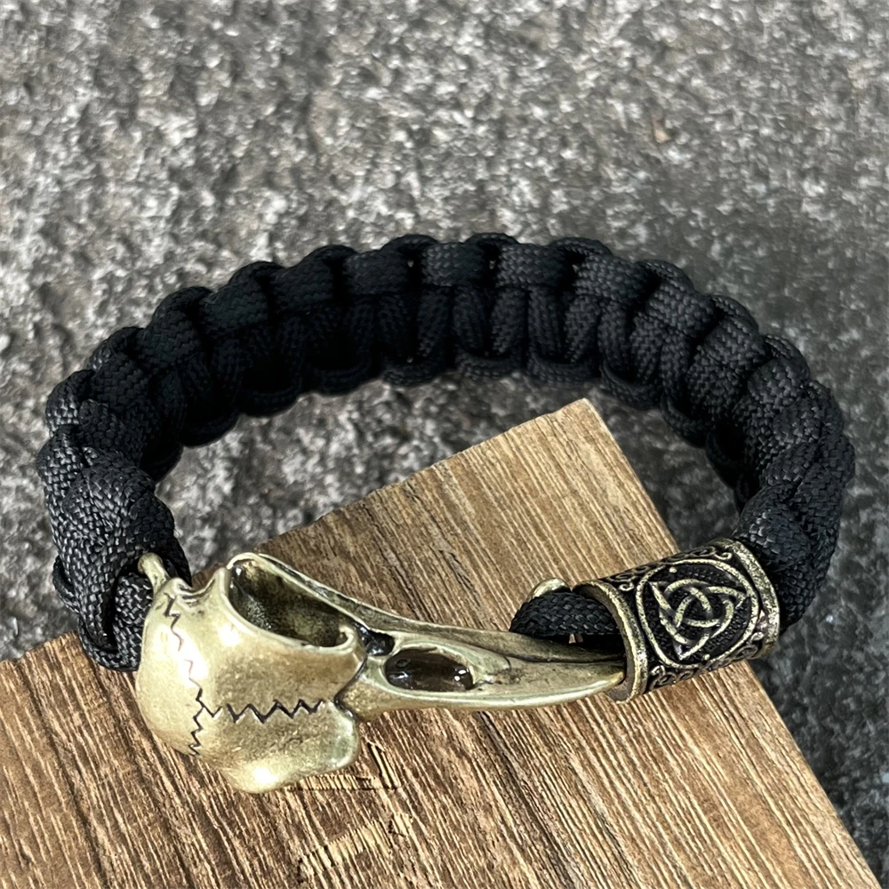 Nostalgia Vintage Odin Raven Skull Viking Crow Skeleton Mens Womens Paracord Bracelet Jewelry Gifts Accessories